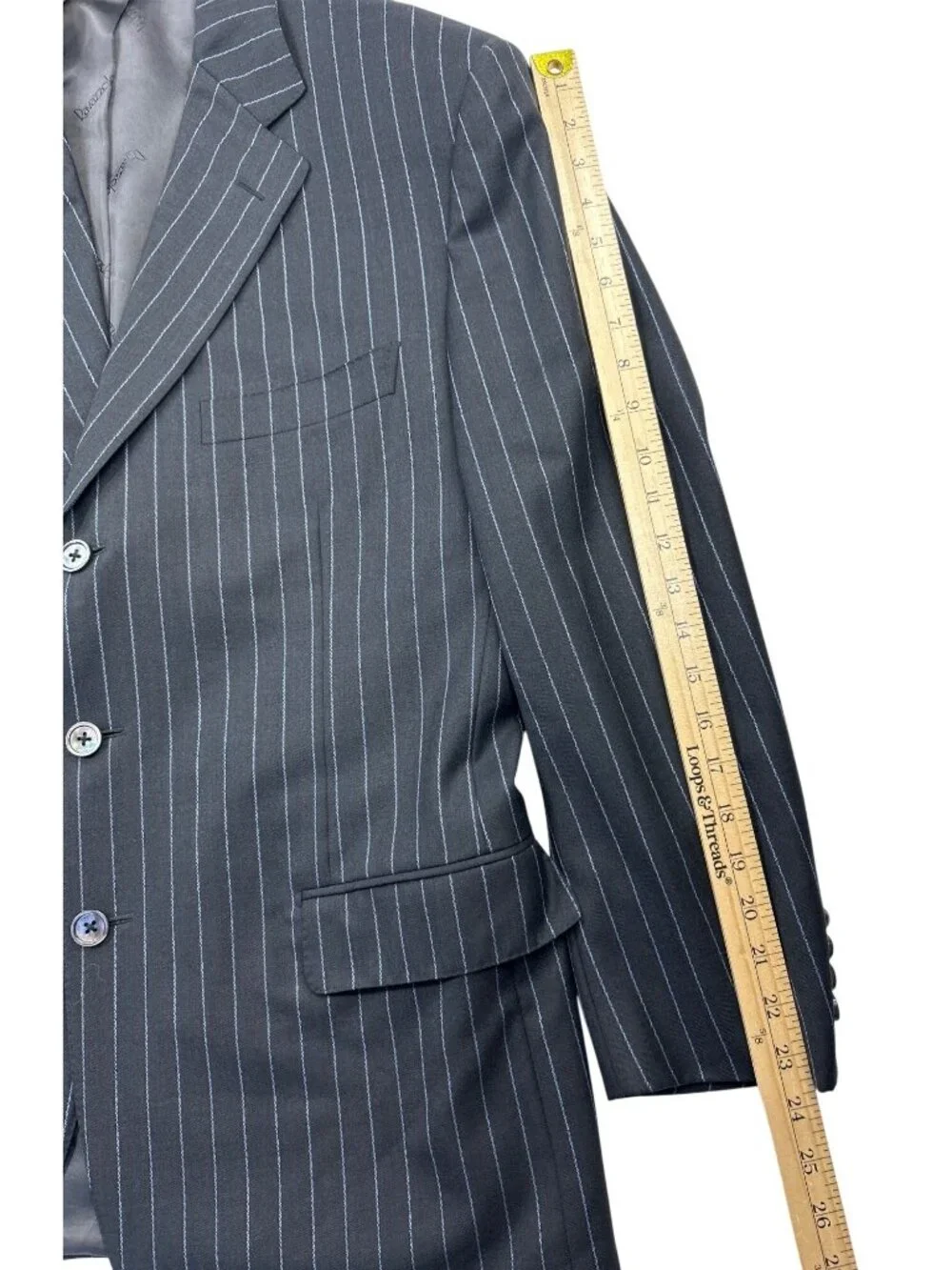 Ravazzolo Suit Jacket Blazer Men's US 44 Gray Blue Pinstripe Virgin Wool Italy